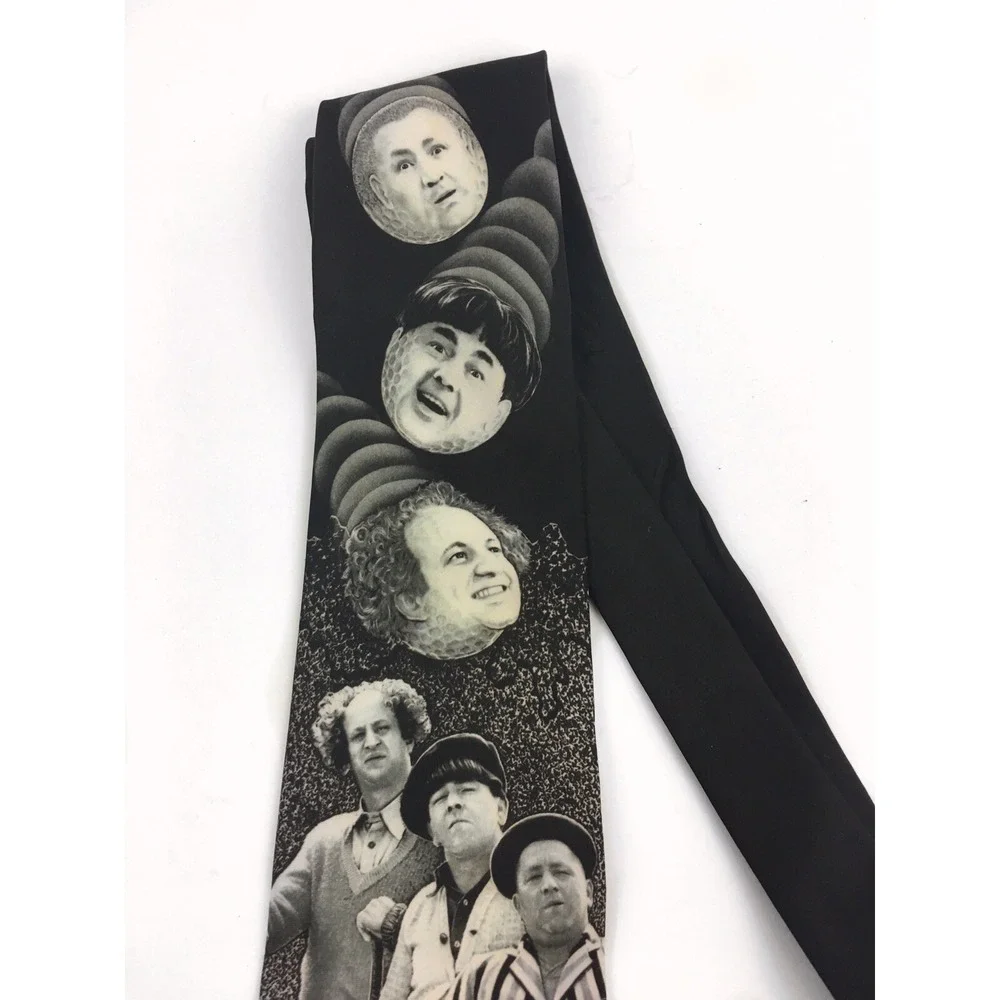 Ralph Marlin Mens Three Stooges Golfing Necktie Black White Larry Moe Curly 1995